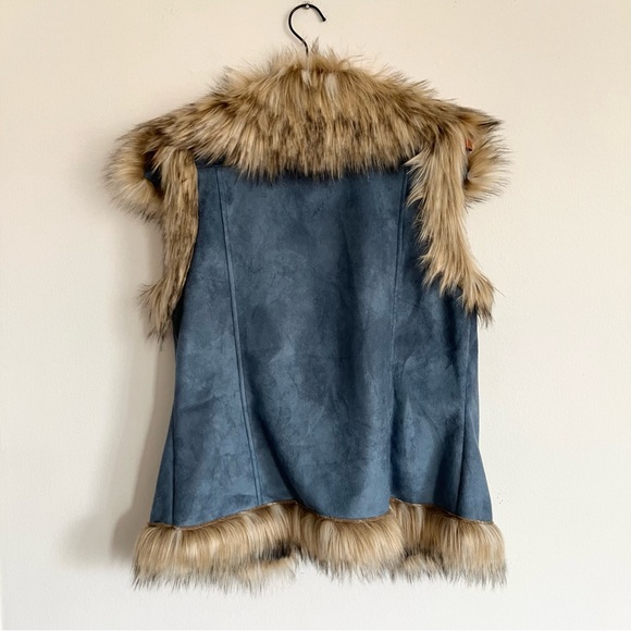 Tasha Polizzi Y2K Penny Lane Suede Faux Fur Luxe Sleeveless Vest Turquoise Teal - Picture 10 of 16